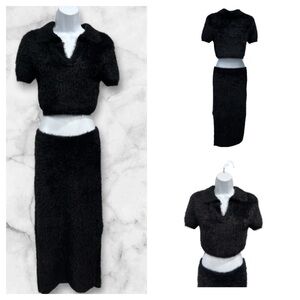 House of Harlow 1960 Two-Piece Sweater Skirt Set Size XS Black NWT